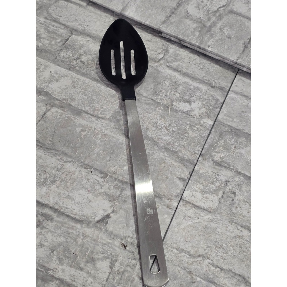 AMCO Rust Proof 18/8 Stainless #8074 Slotted Spoon 13" Black Nylon